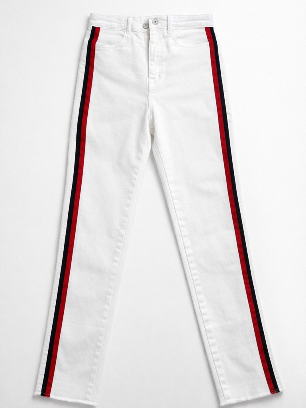 Zara White Skinny Jeans with Red and Black Side Stripes